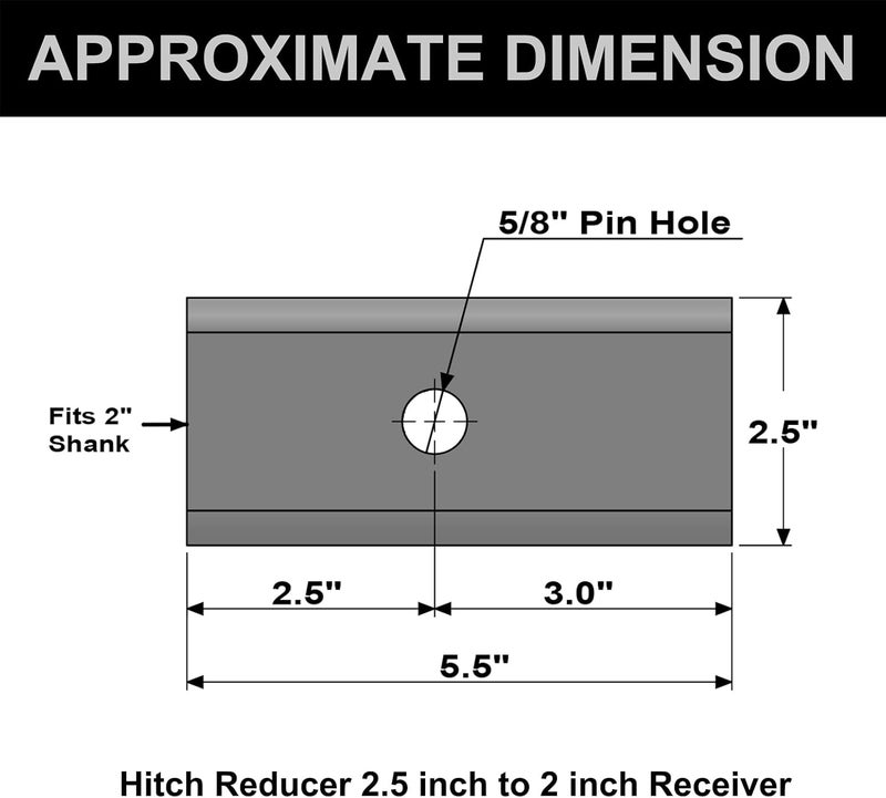 REYSUN Trailer Hitch Adapter Hitch Reducer Sleeve from 2-1/2 inch to 2 inch, with Hitch Pin and Clip - Image 2